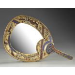 A FRENCH GILT BRONZE AND ENAMELED HAND MIRROR, 19TH CENTURY