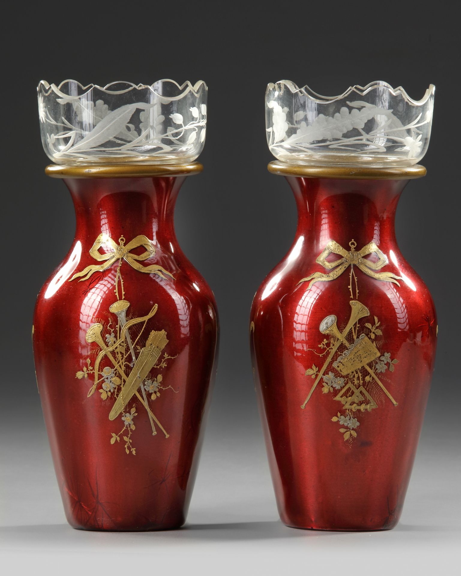 A PAIR OF RED ENAMEL VASES, AUSTRIA, 19TH CENTURY - Image 2 of 4