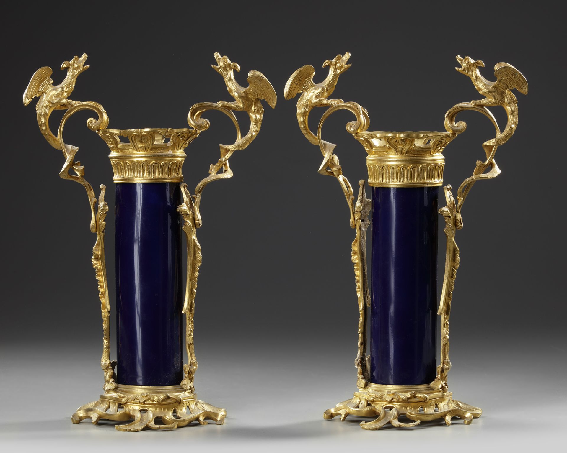 A PAIR OF FRENCH BLUE PORCELAIN VASES, 19TH CENTURY - Image 2 of 3