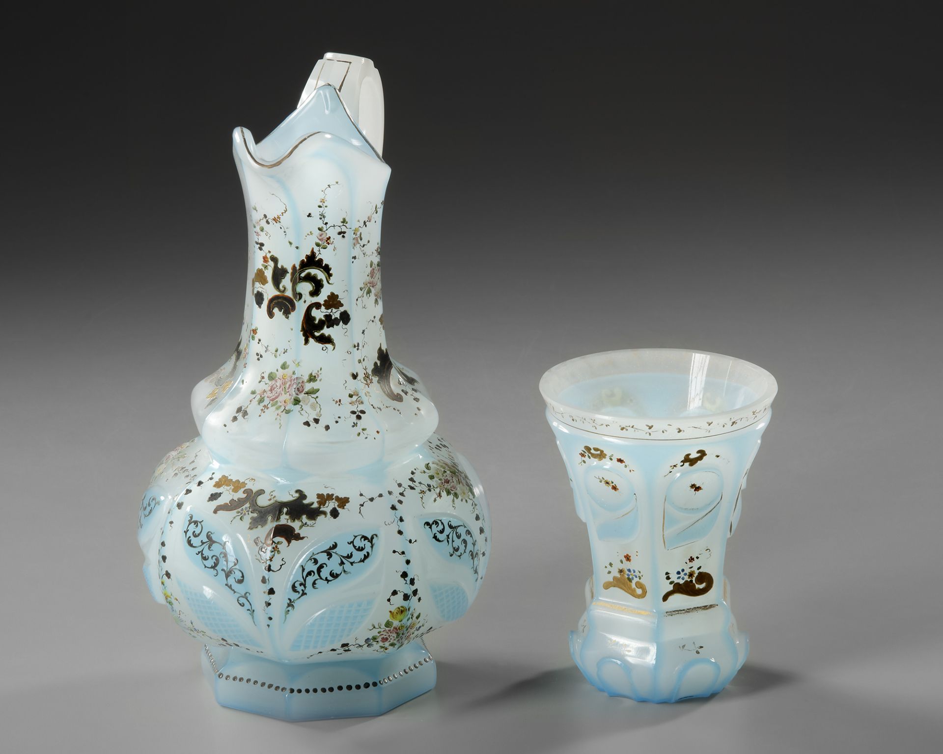 A SET IN CLEAR BLUE OPALINE GLASS, 19TH CENTURY - Image 2 of 3