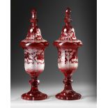 A LARGE PAIR OF RED BOHEMIAN GLASS CUPS, LATE 19TH CENTURY