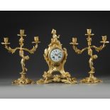 A FRENCH ORMOLU CLOCK SET, LATE 19TH CENTURY