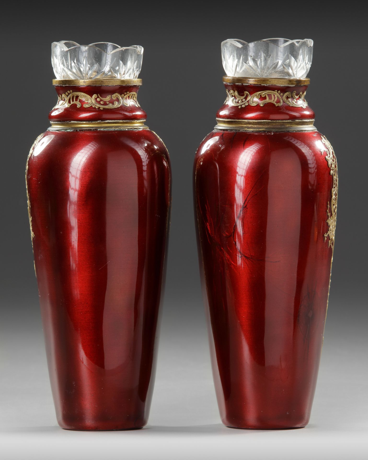 A PAIR OF RED ENAMEL VASES, AUSTRIA, 19TH CENTURY - Image 4 of 4