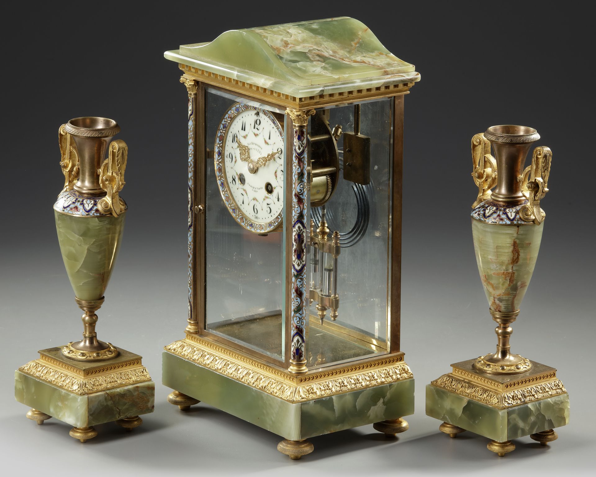 A GREEN ONYX CLOCK SET, FRANCE, 19TH CENTURY - Image 3 of 3