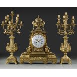 A FRENCH ORMOLU CLOCK SET, LATE 19TH CENTURY