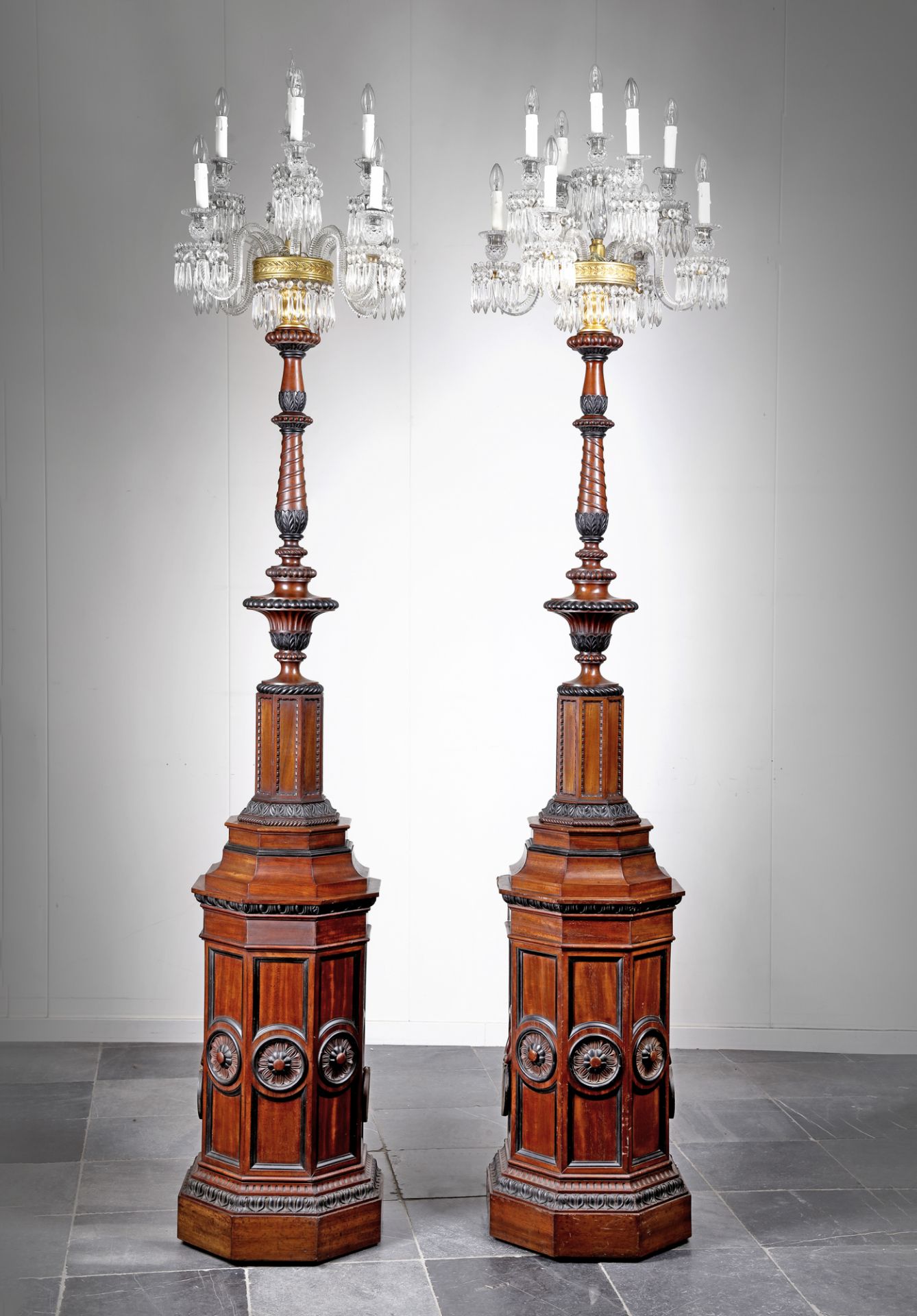 A PAIR OF LARGE STANDING FRENCH GIRANDOLES, 19TH CENTURY