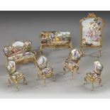 AN AUSTRIAN ENAMEL MINIATURE FURNITURE SET, 19TH CENTURY