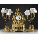 AN IMPORTANT GILT BRONZE CLOCK SET, FRANCE, 19TH CENTURY