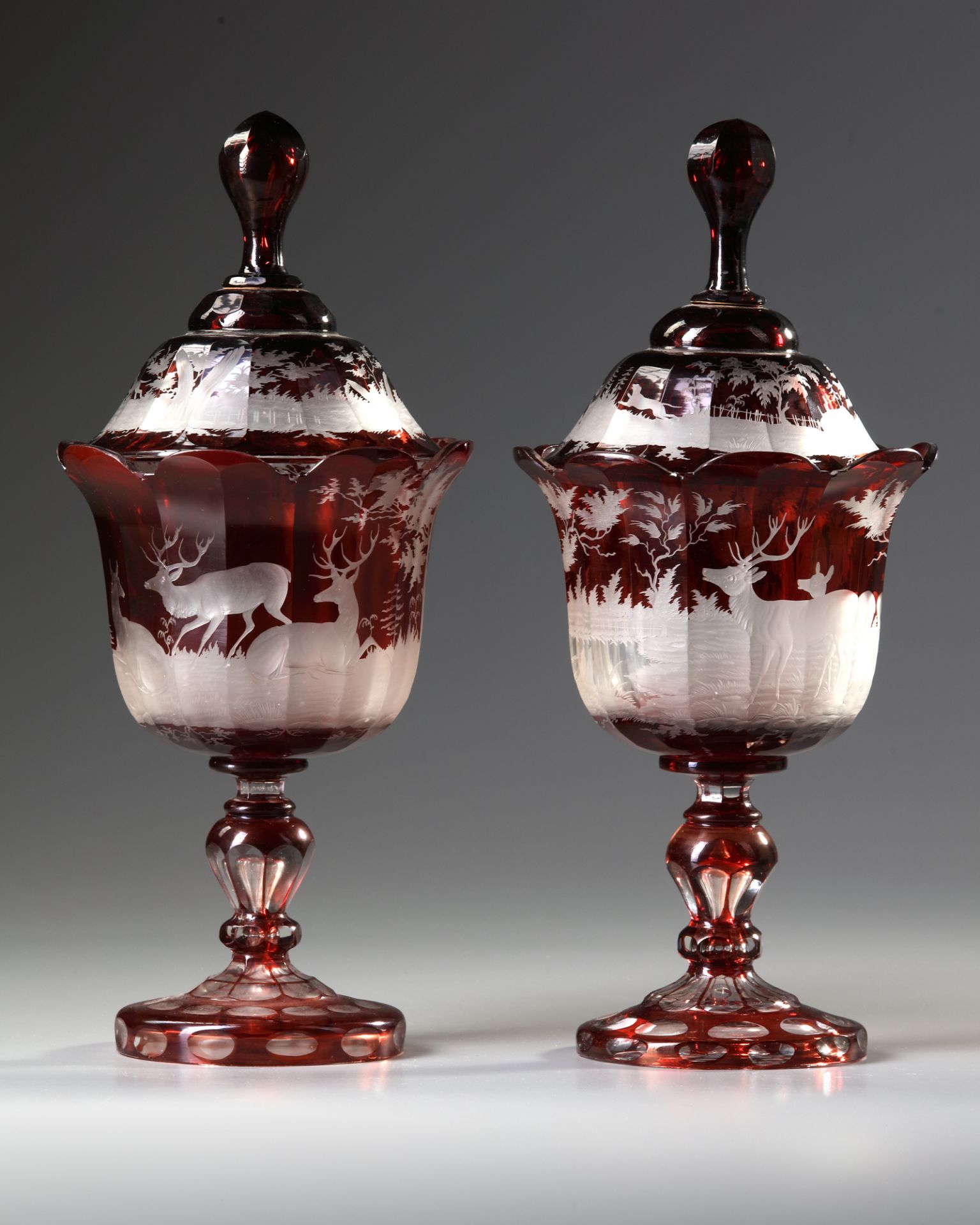 A PAIR OF BOHEMIAN GLASS VASES, LATE 19TH CENTURY