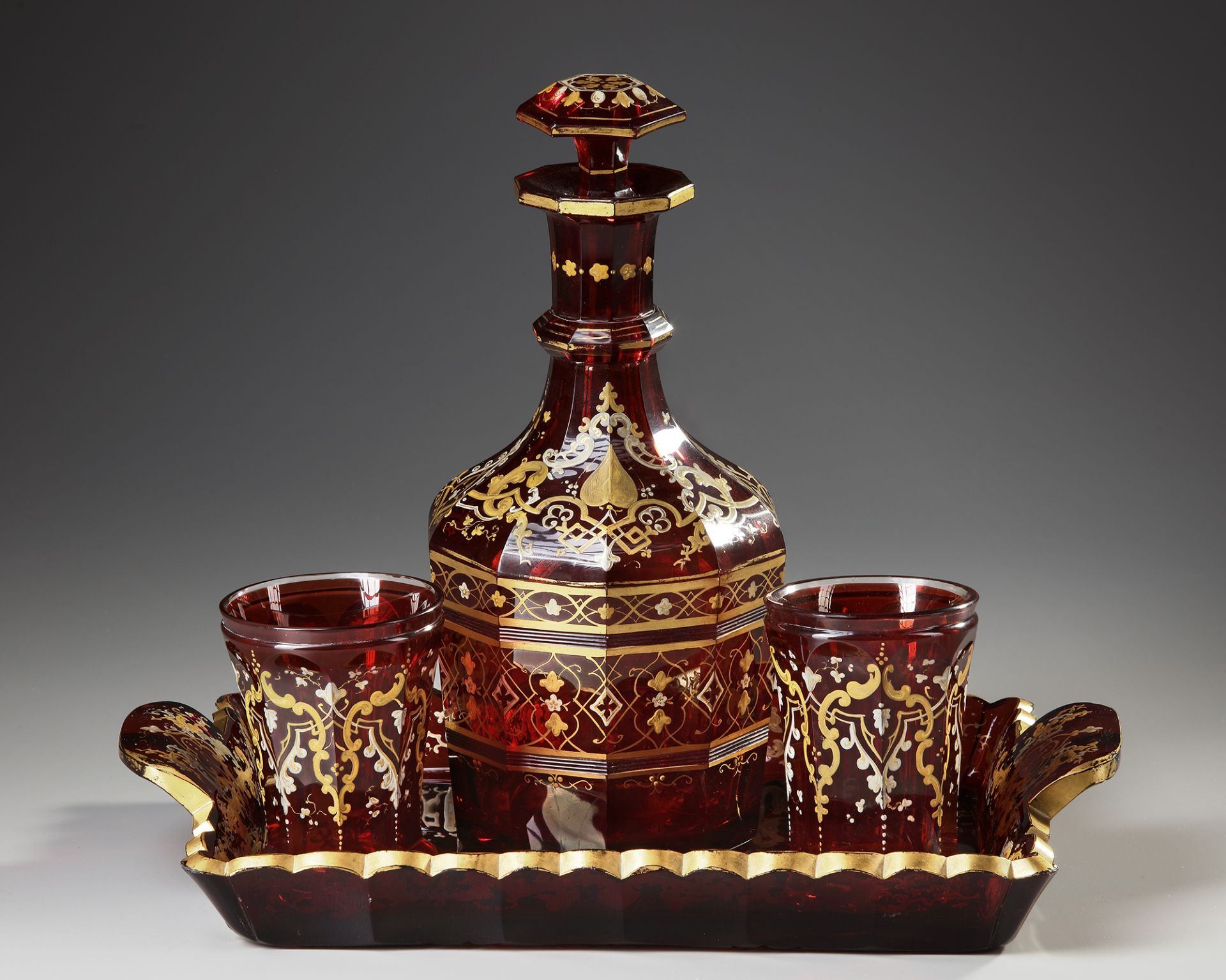 A BOHEMIAN RED CRYSTAL SET, LATE 19TH CENTURY