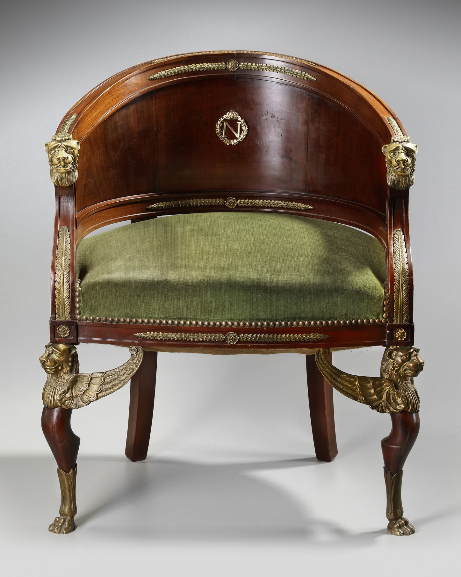 A FRENCH MAHOGANY ARMCHAIR, 19TH CENTURY