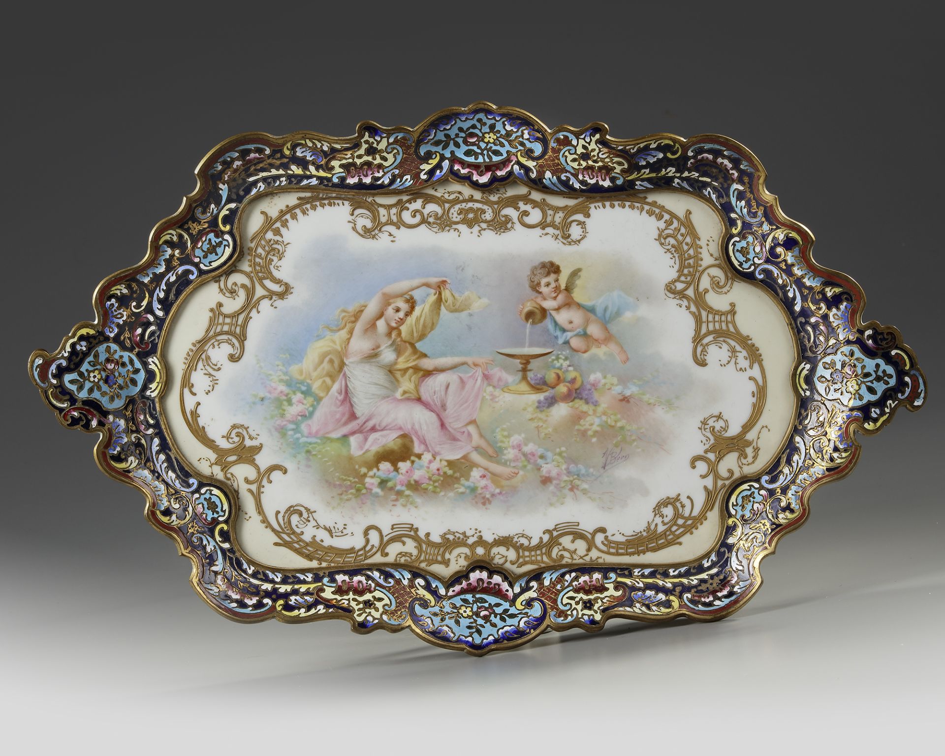 A FRENCH GILT ENAMEL CHAMPLEVÉ DRESSER STAND, 19TH CENTURY