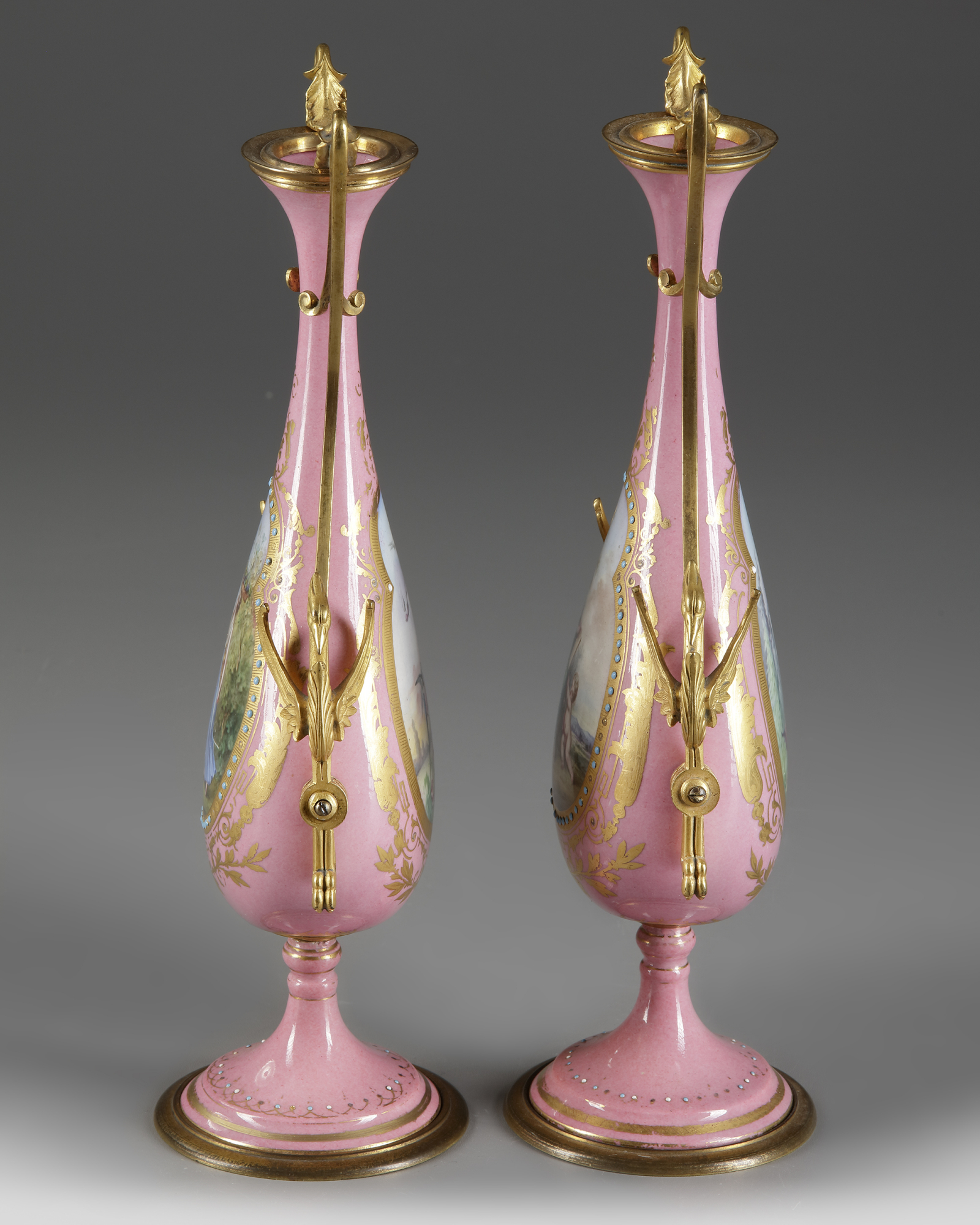 A PAIR OF FRENCH PINK SEVRES VASES, LATE 19TH CENTURY - Image 3 of 4