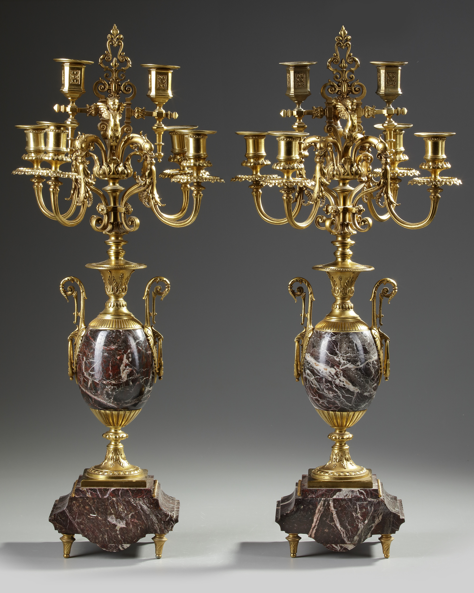 A PAIR OF FRENCH GILT CANDELABRAS.LATE 19TH CENTURY - Image 2 of 3