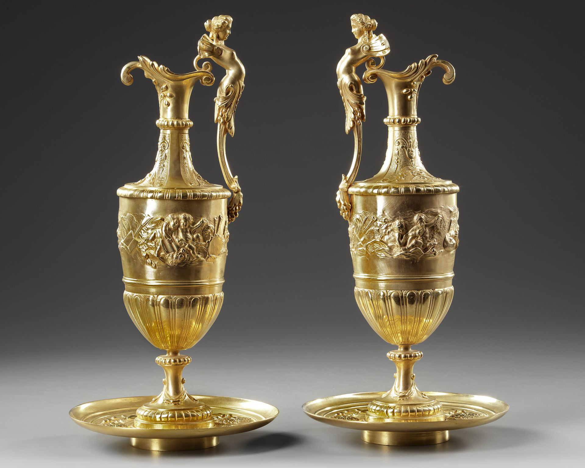 A PAIR OF FRENCH GILT BRONZE EWERS, 19TH CENTURY - Image 2 of 3