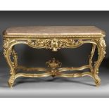 A FRENCH GILT AND CARVED WOOD CENTER TABLE, 19TH CENTURY