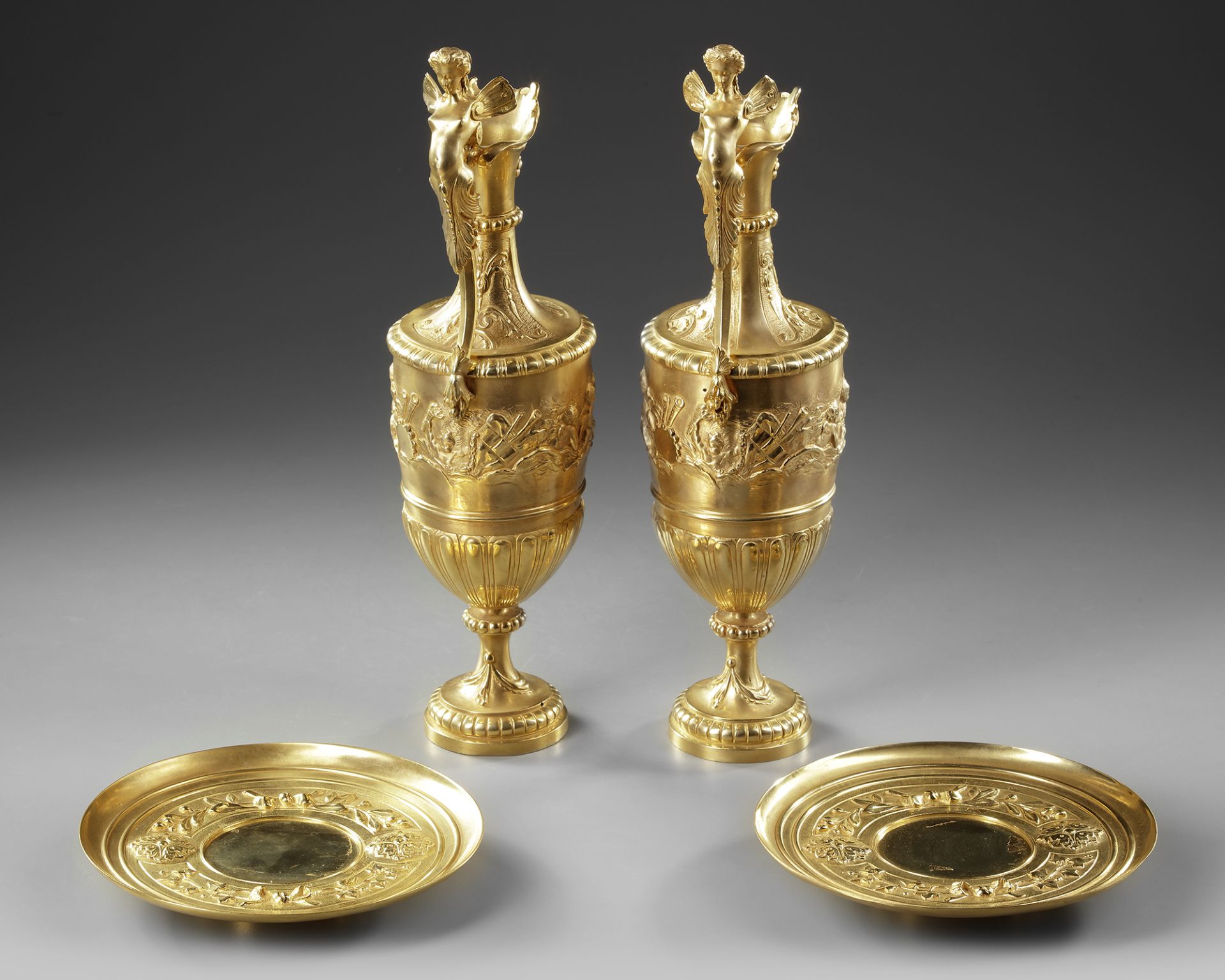 A PAIR OF FRENCH GILT BRONZE EWERS, 19TH CENTURY - Image 3 of 3