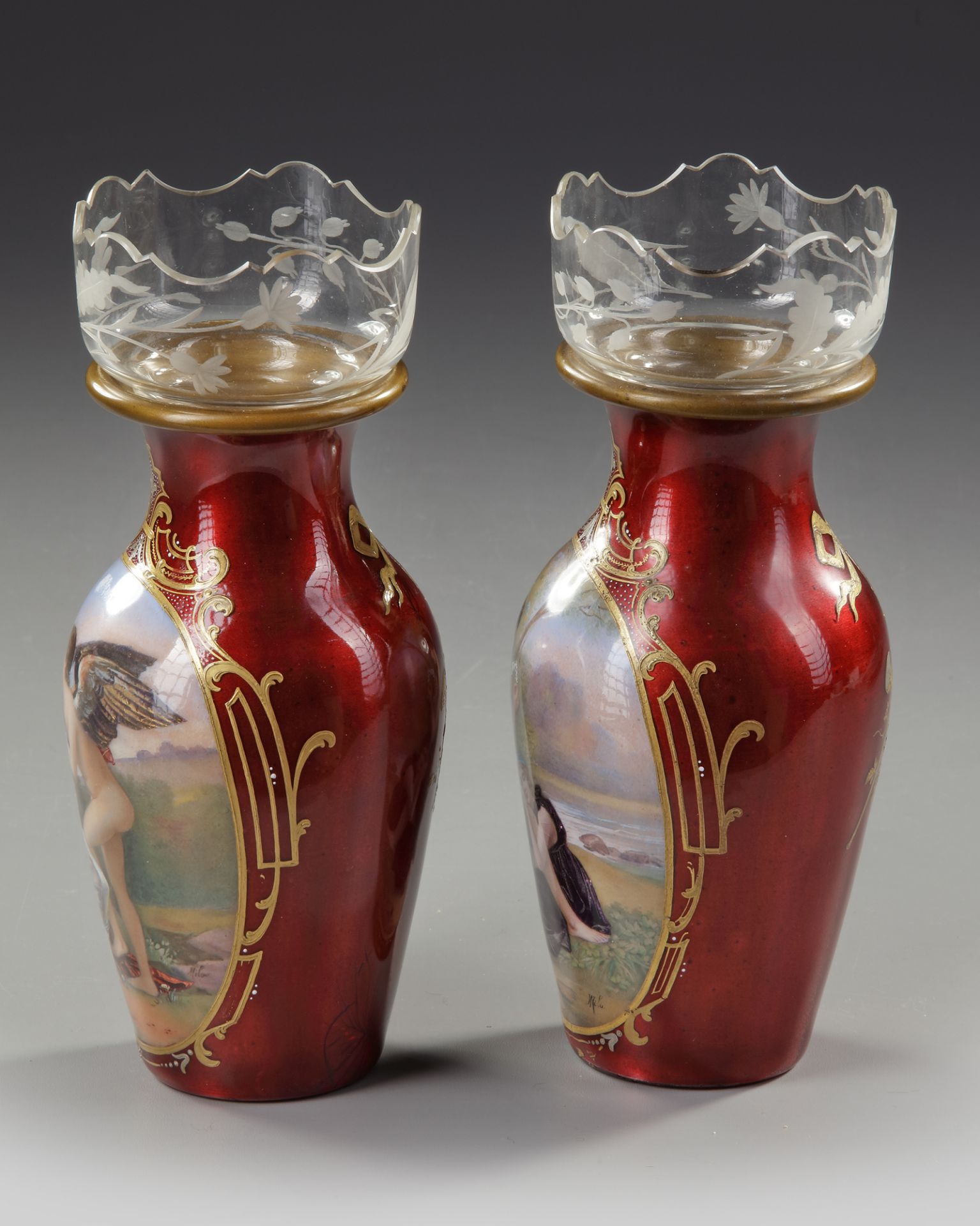 A PAIR OF RED ENAMEL VASES, AUSTRIA, 19TH CENTURY - Image 3 of 4