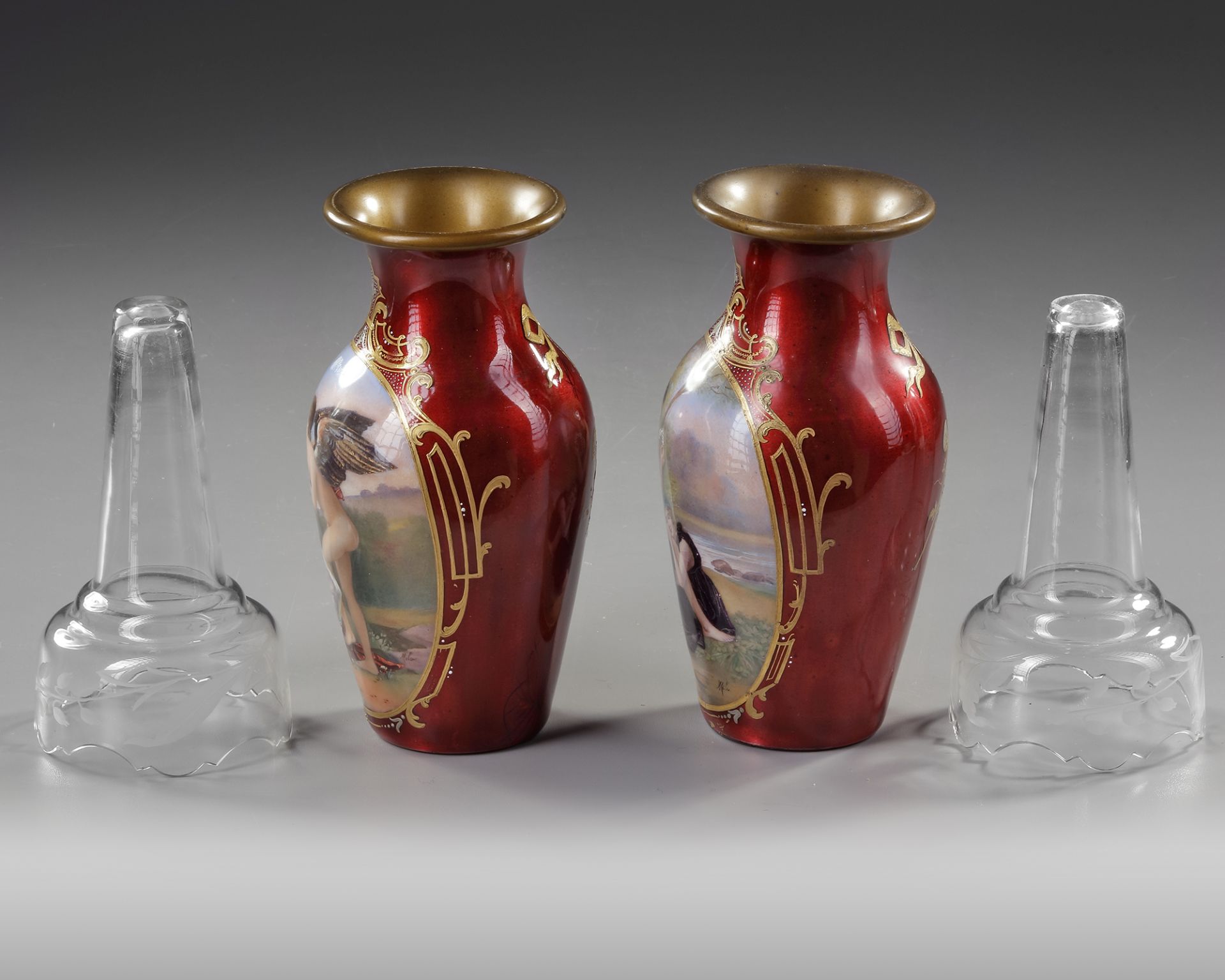 A PAIR OF RED ENAMEL VASES, AUSTRIA, 19TH CENTURY - Image 4 of 4