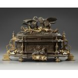 A FRENCH BRONZE AND METAL BOX, 19TH CENTURY