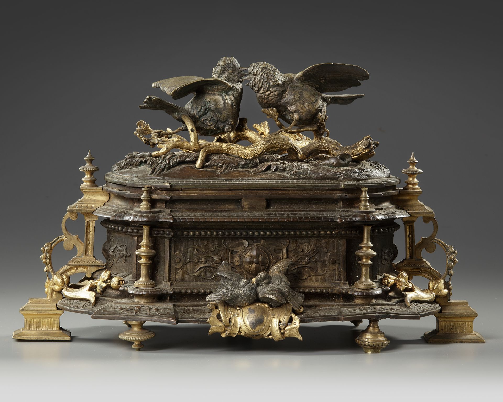 A FRENCH BRONZE AND METAL BOX, 19TH CENTURY