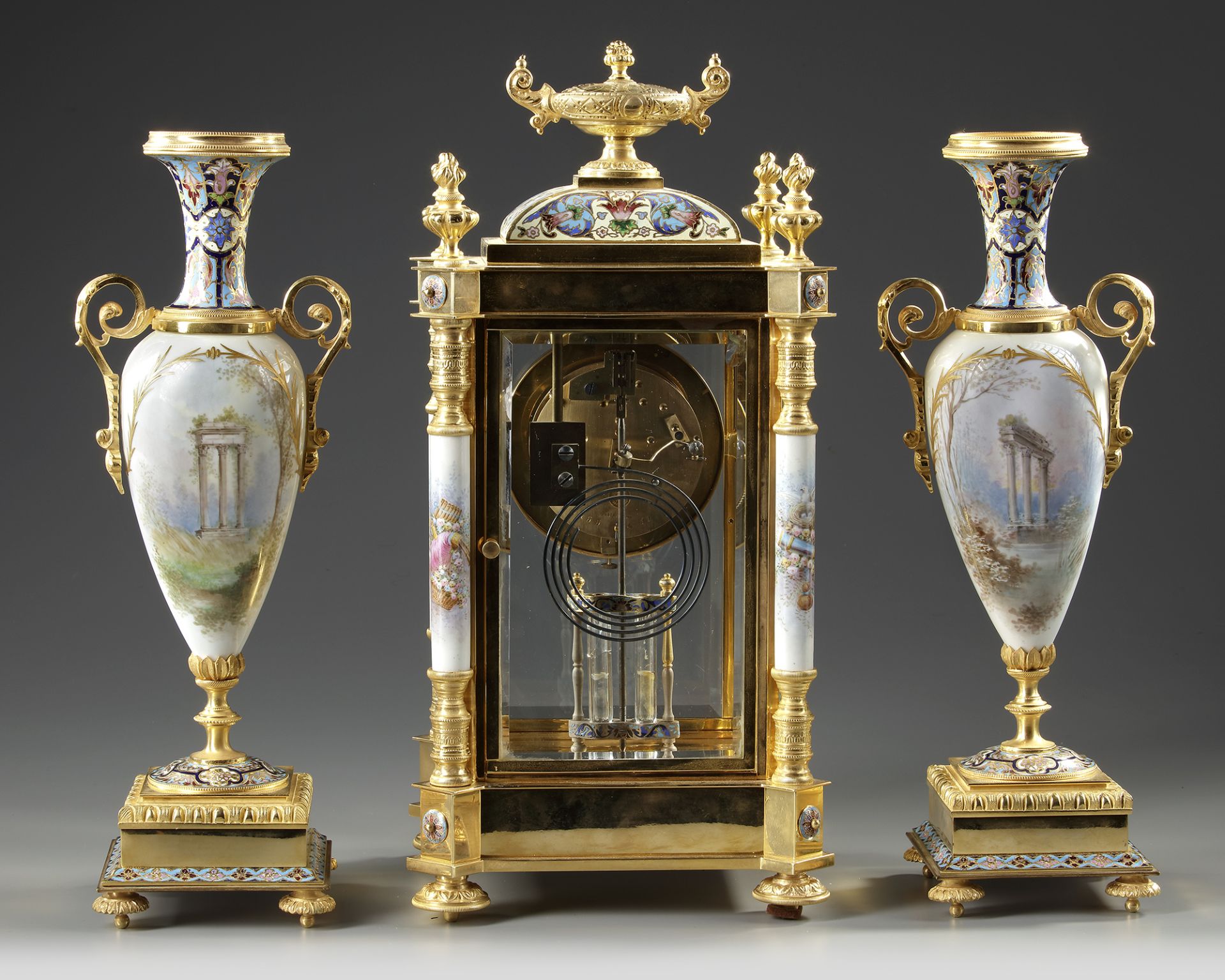 A FRENCH ORMOLU AND PORCELAIN CLOCK GARNITURE, 19TH CENTURY - Image 2 of 3