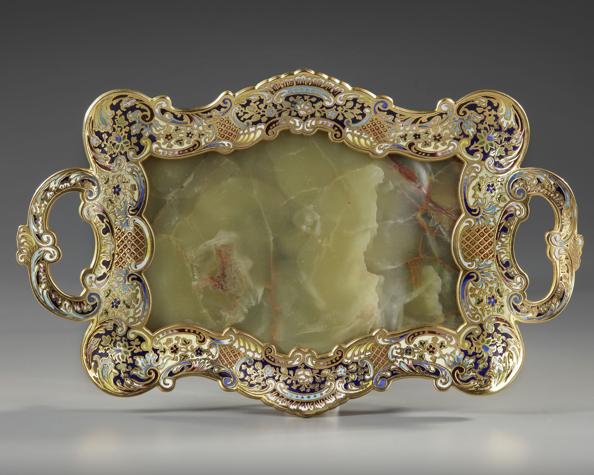 A FRENCH GILT ENAMEL ONYX CHAMPLEVÉ DRESSER STAND, 19TH CENTURY