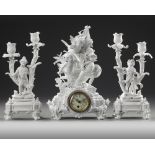 A FRENCH SEVRES BISCUIT CLOCK SET, 19TH CENTURY