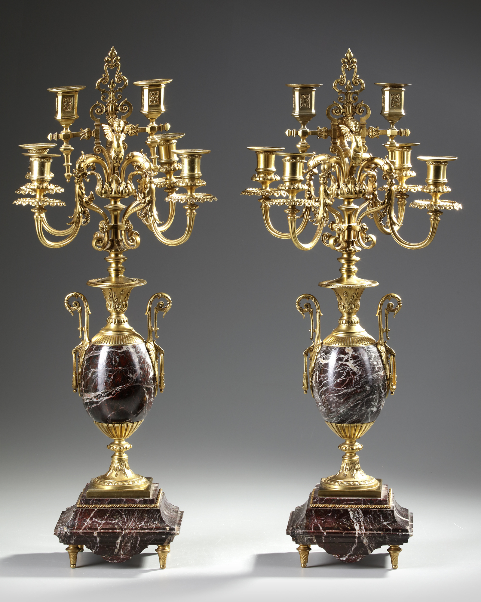 A PAIR OF FRENCH GILT CANDELABRAS.LATE 19TH CENTURY - Image 3 of 3