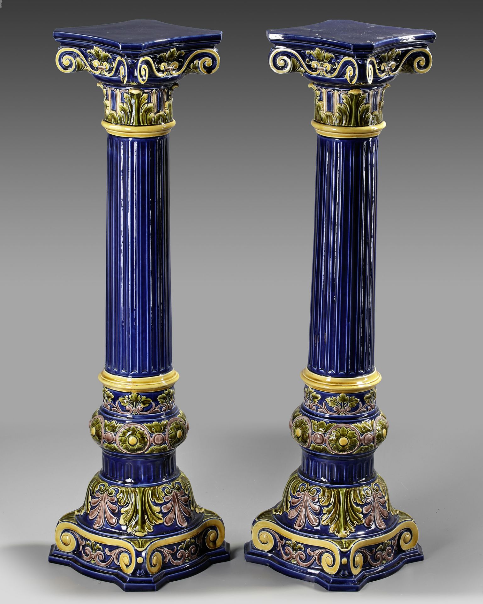 A PAIR OF BLUE COLUMNS, LATE 19TH CENTURY