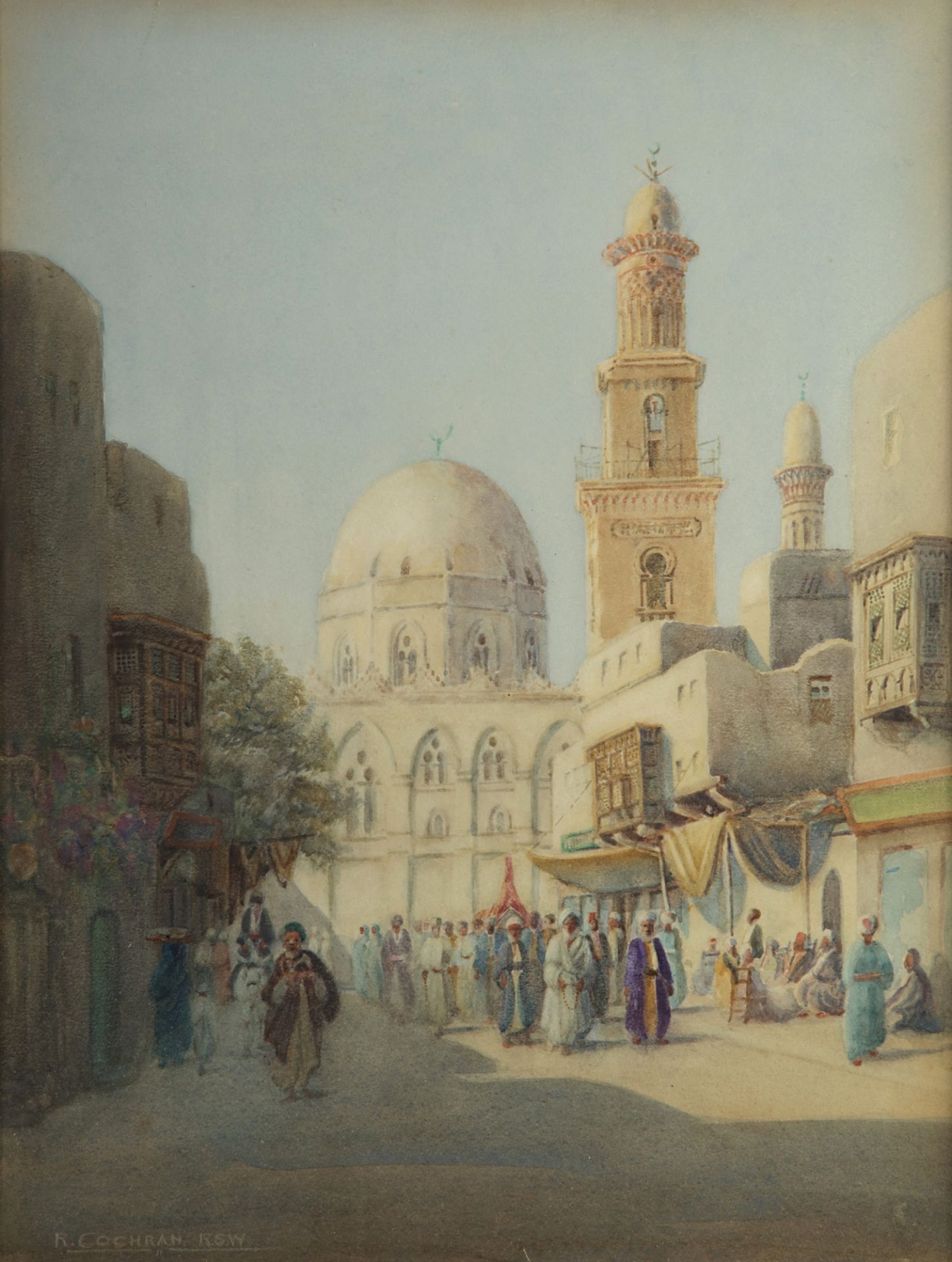 A PAINTING DEPICTING VARIOUS FIGURES NEAR THE MOSQUE IN CAIRO, 19TH-20TH CENTURY - Image 2 of 3