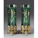 A PAIR OF GREEN GLASS VASES, LATE 19TH CENTURY