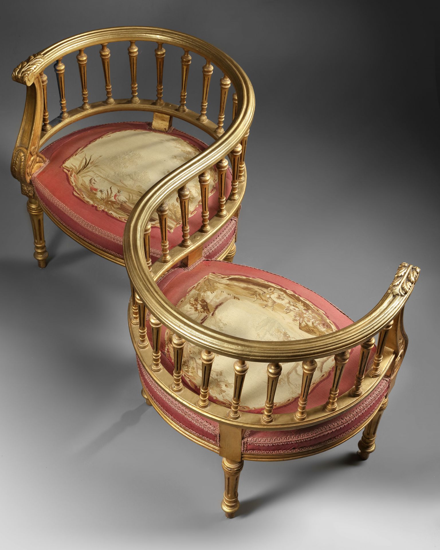 A PAIR OF CONNECTED 'HORSESHOE' CHAIRS, LATE 19TH CENTURY