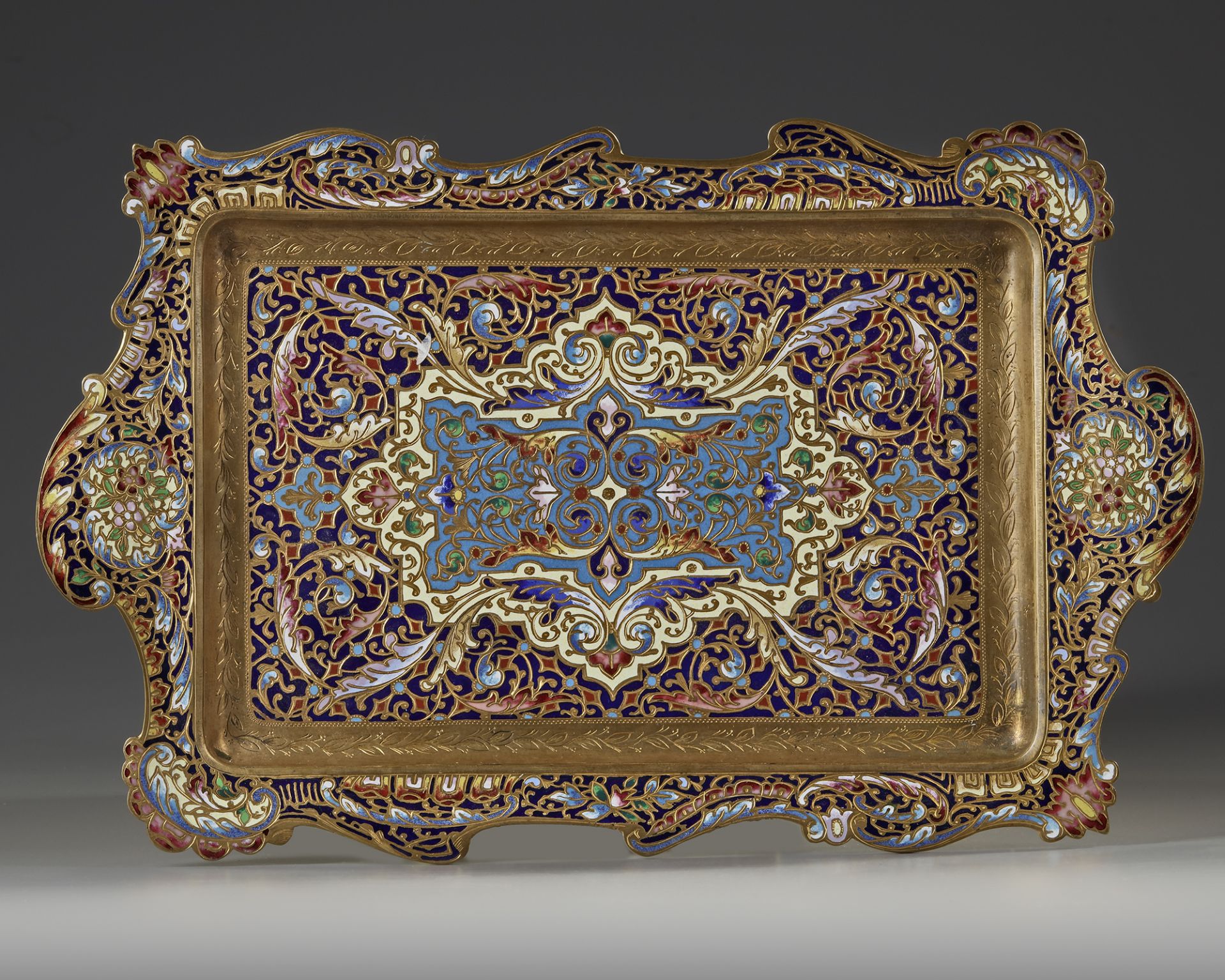 A FRENCH GILT ENAMEL ORMOLU CHAMPLEVÉ DRESSER STAND, 19TH CENTURY