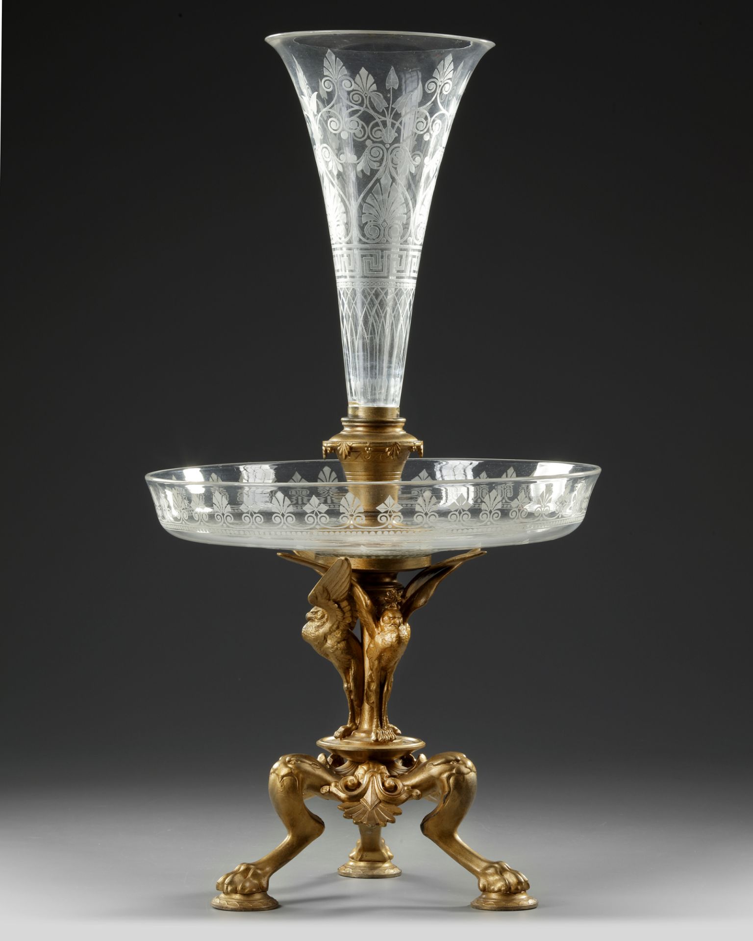 A CRYSTAL AND ORMOLU CENTER PIECE, FRANCE, LATE 19TH CENTURY