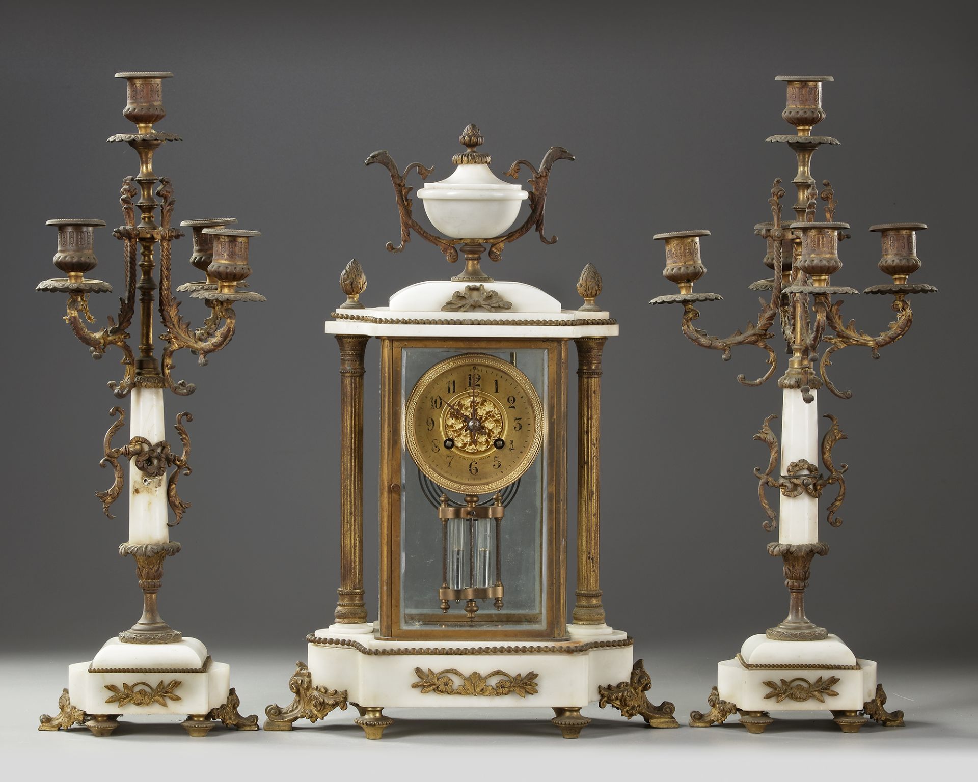 A FRENCH CLOCK SET, LATE 19TH CENTURY