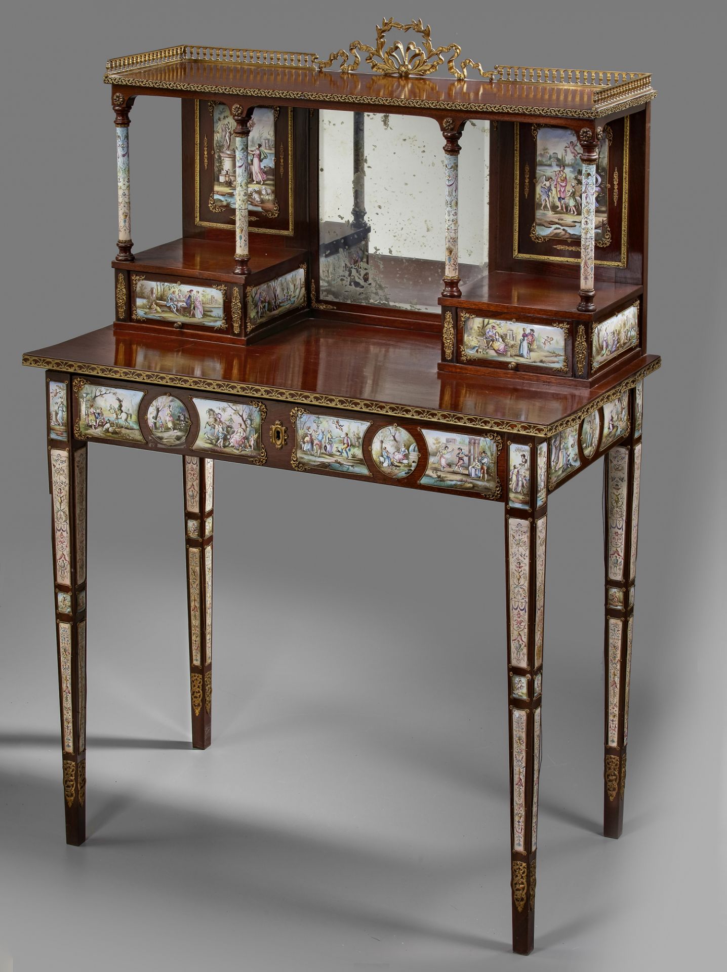 A FRENCH SECRETARY DESK WITH ENAMEL PLAQUES, LATE 19TH CENTURY - Image 2 of 6