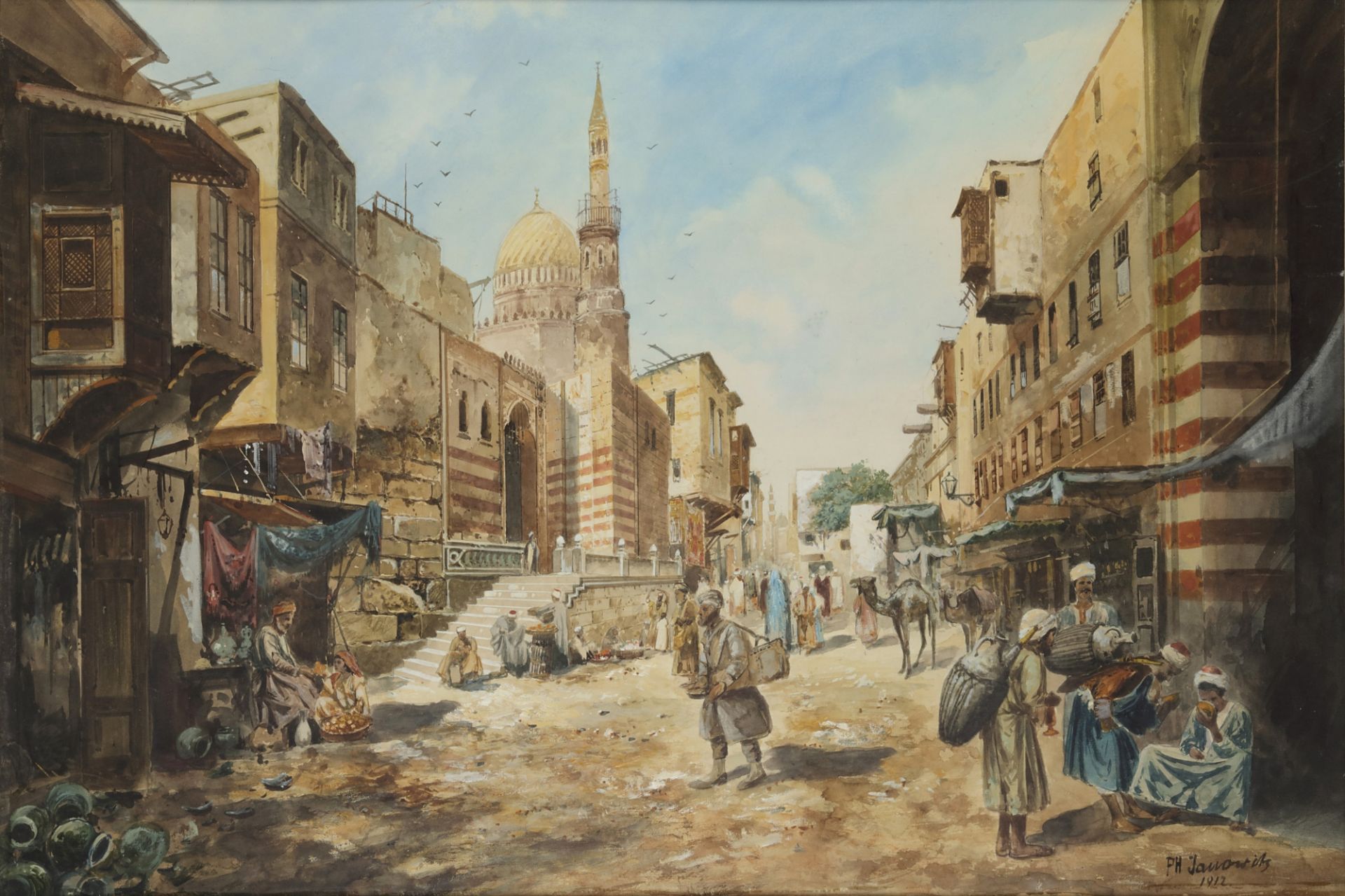 A LARGE PAINTING DEPICTING EGYPT-CAIRO, 1912 - Image 3 of 3