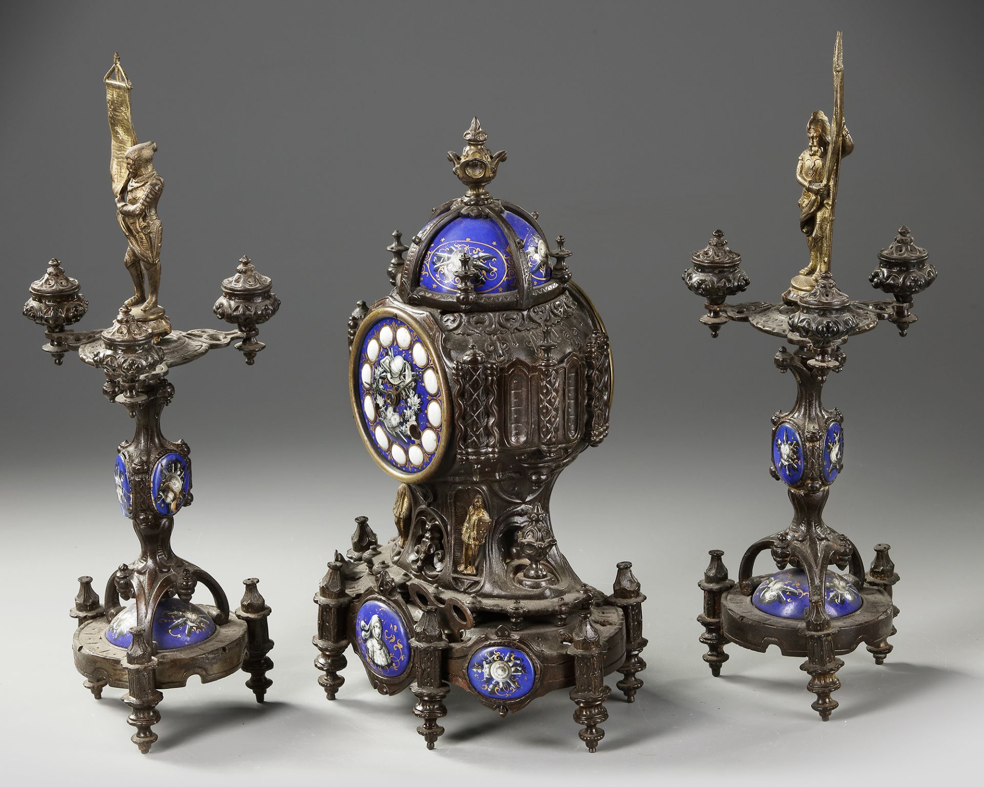 A CLOCK SET, 'VIOLET LE DUC' STYLE .CA 1870 - Image 2 of 4