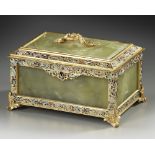 A CHAMPLEVÉ ENAMEL, GILT BRONZE AND GREEN ONYX BOX, LATE 19TH CENTURY