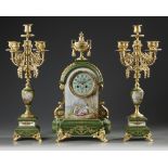 A FRENCH GILT BRONZE CLOCK SET, 19TH CENTURY