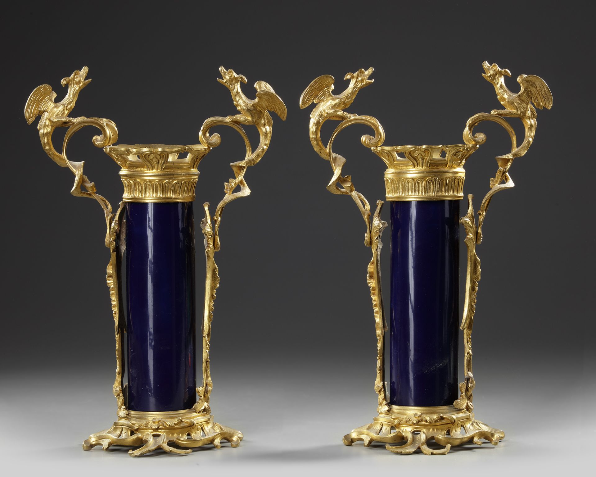 A PAIR OF FRENCH BLUE PORCELAIN VASES, 19TH CENTURY