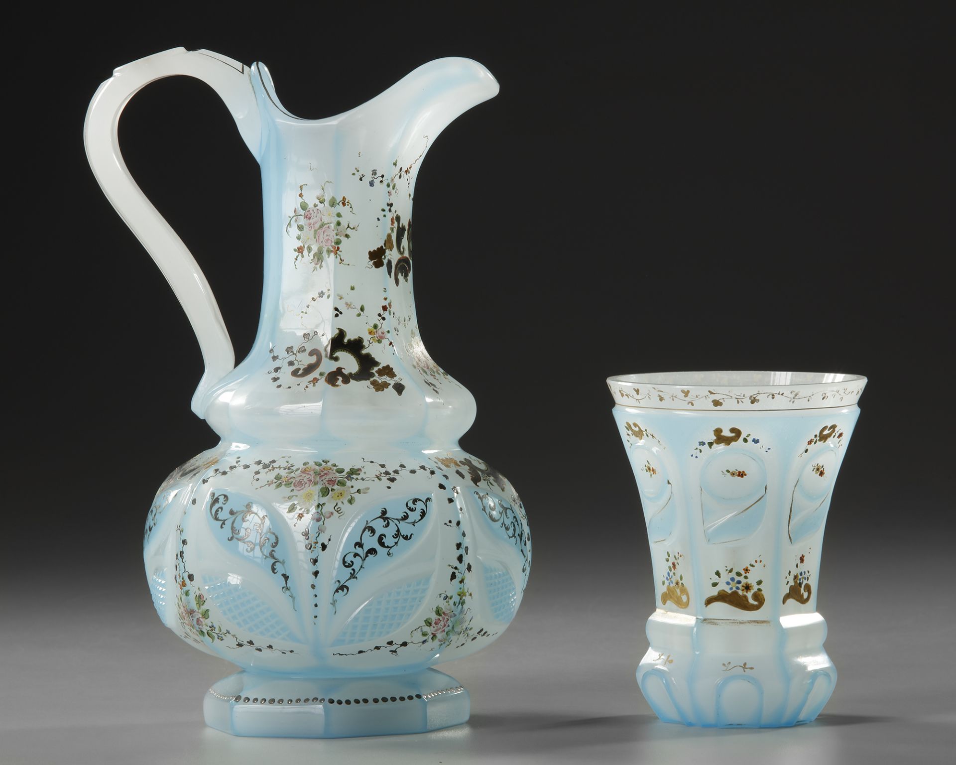 A SET IN CLEAR BLUE OPALINE GLASS, 19TH CENTURY