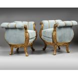 A PAIR OF FRENCH LOUIS XV STYLE GILT WOOD POUFS, LATE 19TH CENTURY