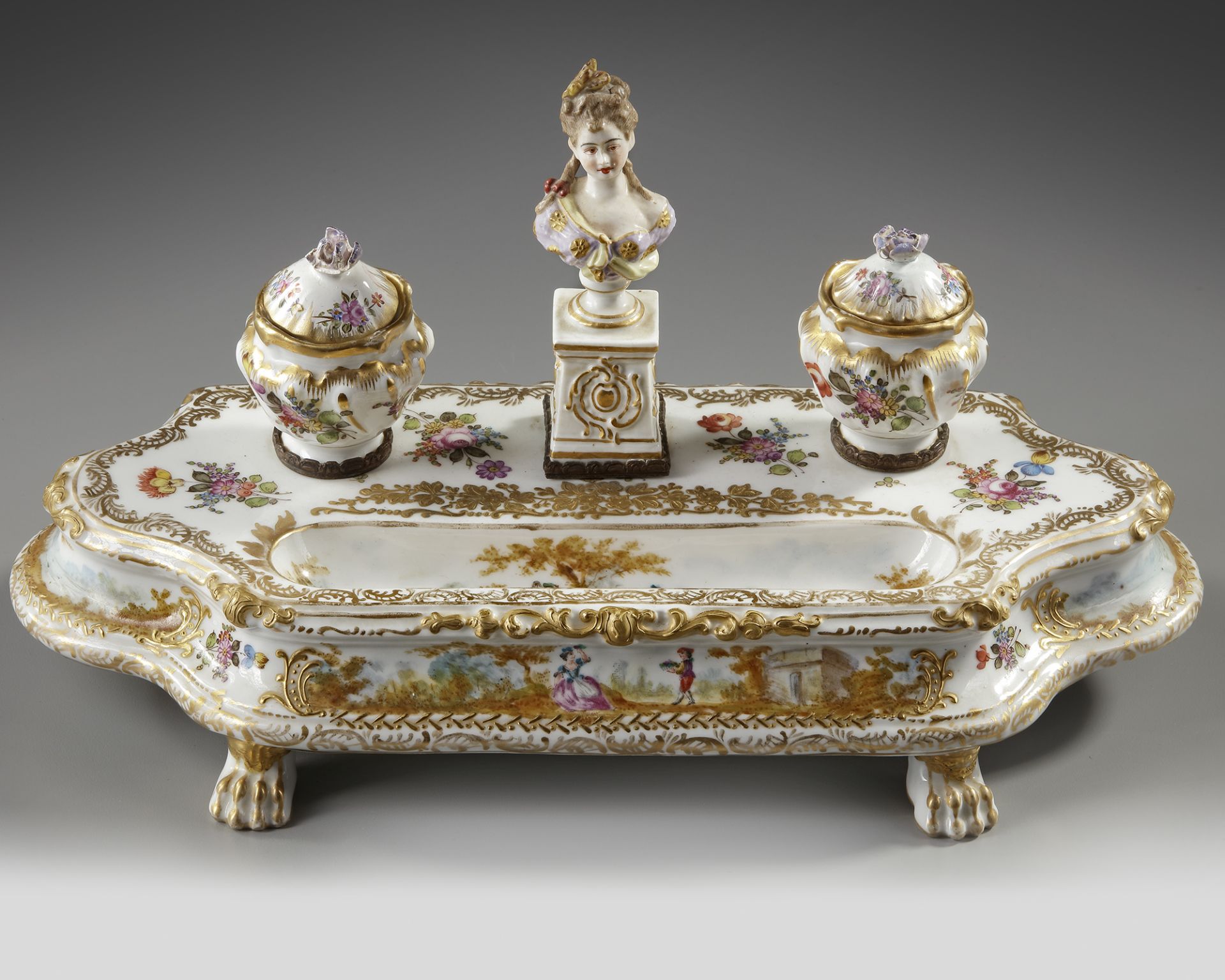 A GERMAN INKWELL SET, LATE 19TH CENTURY