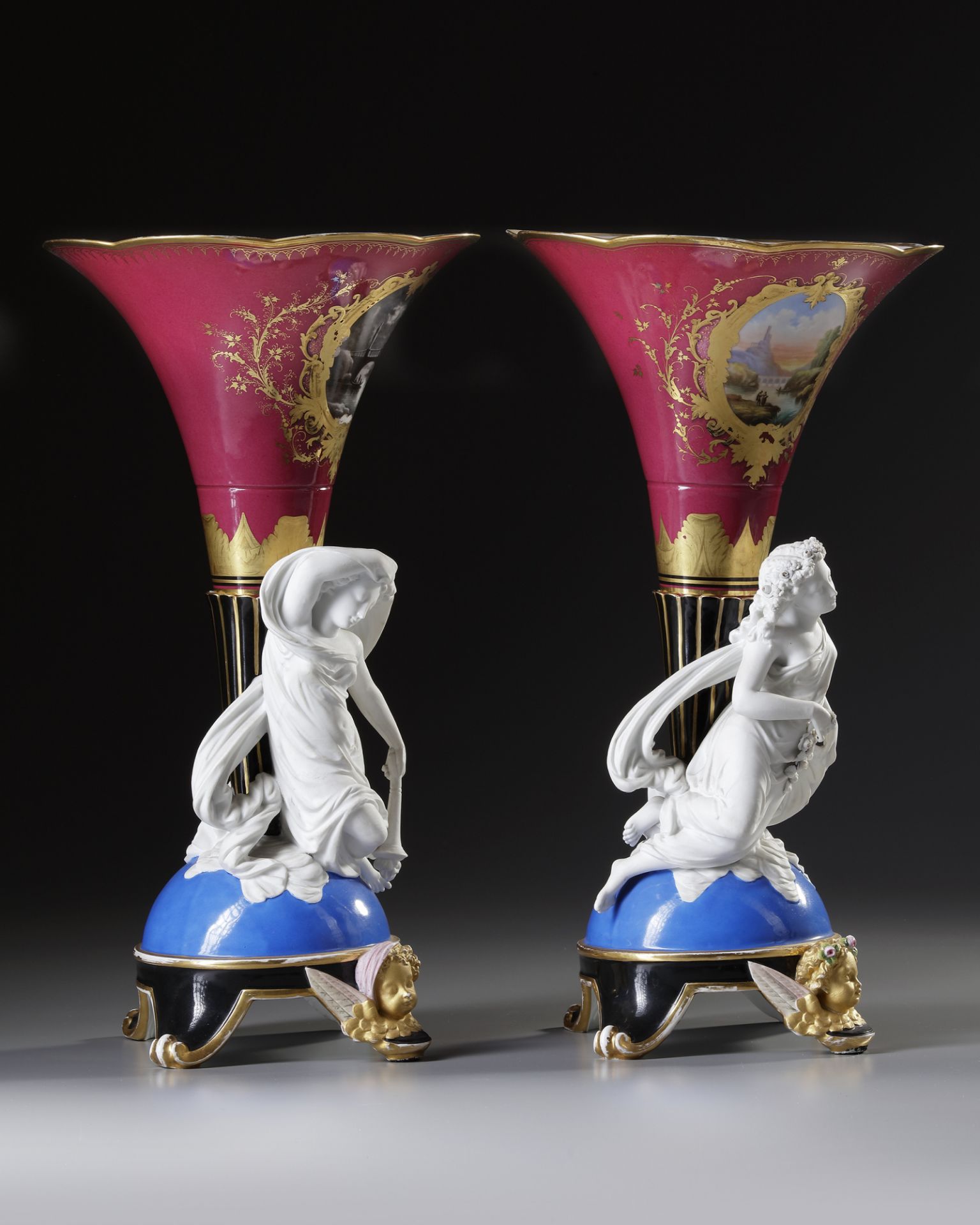 A PAIR OF FRENCH PORCELAIN AND BISCUIT VASES, 19TH CENTURY - Image 2 of 3