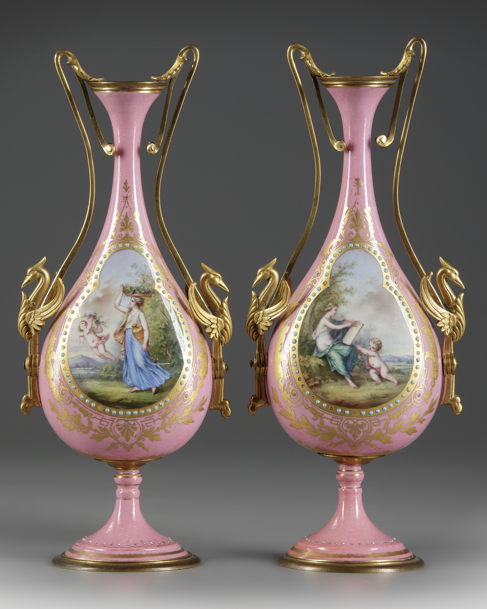 A PAIR OF FRENCH PINK SEVRES VASES, LATE 19TH CENTURY