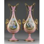 A PAIR OF FRENCH PINK SEVRES VASES, LATE 19TH CENTURY