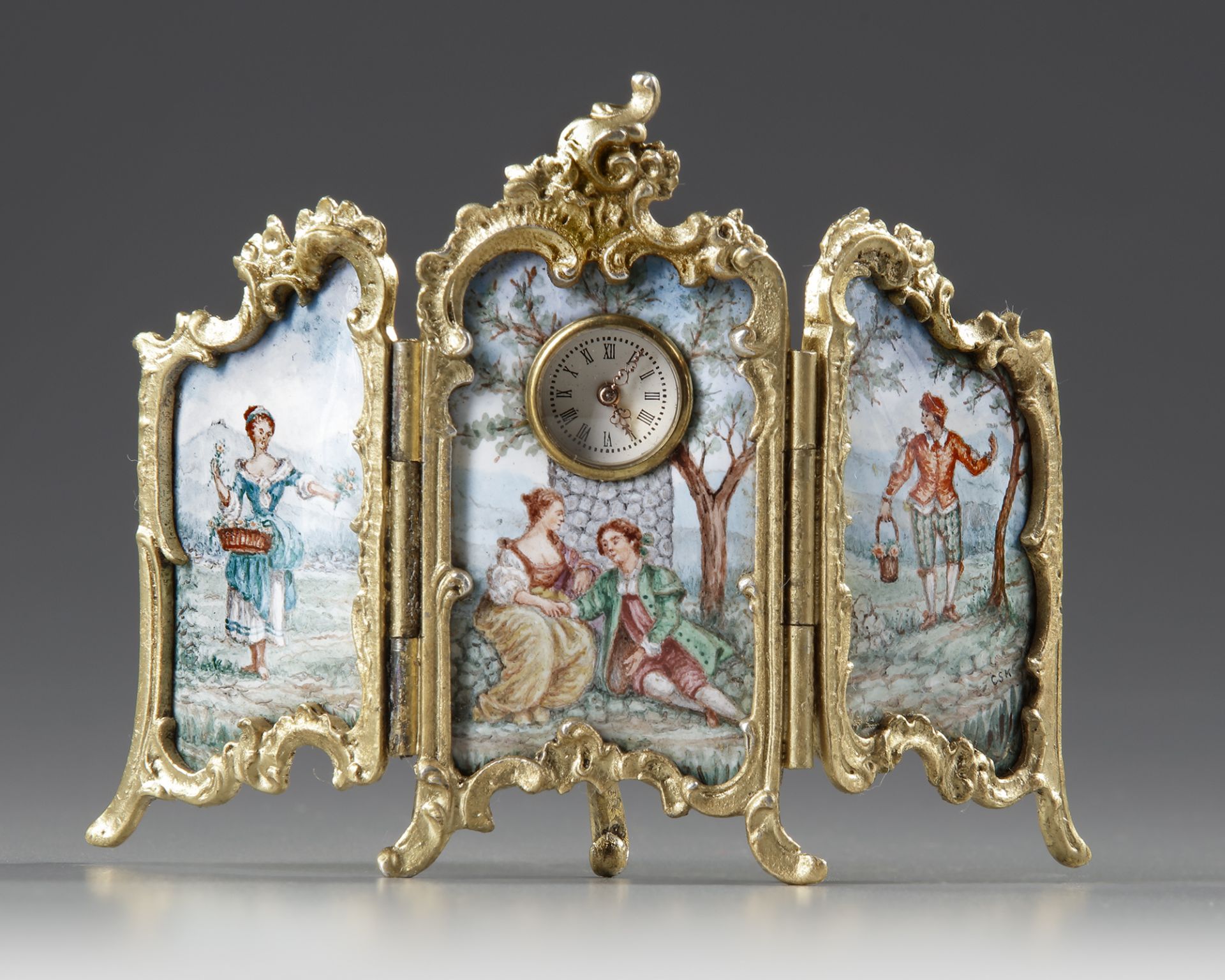 AN AUSTRIAN MINIATURE SCREEN CLOCK, 19TH CENTURY