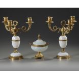 A WHITE OPALINE AND ORMOLU SET, CHARLES X, 19TH CENTURY